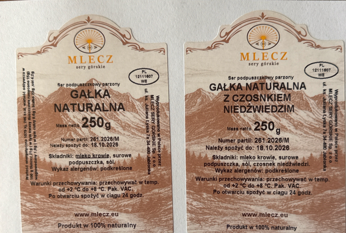 Ser regionalny Gałka Naturalna 250 g, Ser regionalny Gałka z czosnkiem niedźwiedzim 250 g, Ser regionalny Gałka z papryką 250 g, Ser regionalny Gałka Wędzona 250 g, Ser regionalny "Tabliczka... &mdash; wycofany produkt GIS