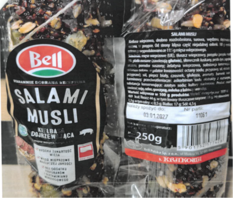 Salami musli 250 g, Salami z pieprzem 250 g, Salami meksykańskie 250 g &mdash; wycofany produkt GIS