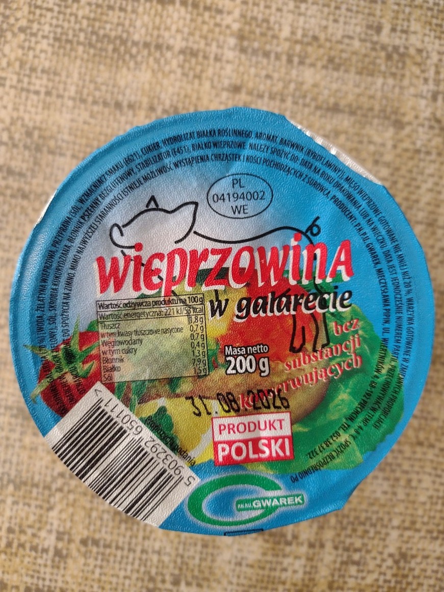 Wieprzowina w galarecie GWAREK &mdash; wycofany produkt GIS