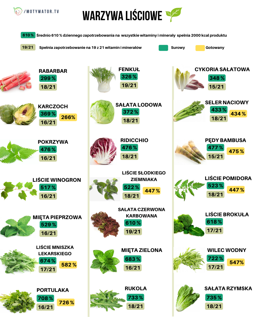 Ile witamin i minerałów mają warzywa liściowe/liściaste?