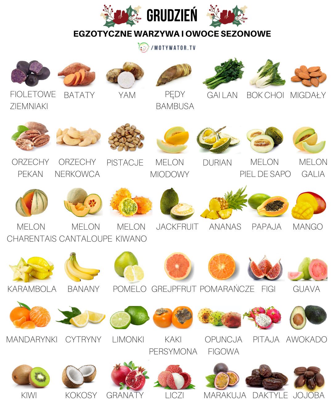 Egzotyczne warzywa i owoce sezonowe w grudniu