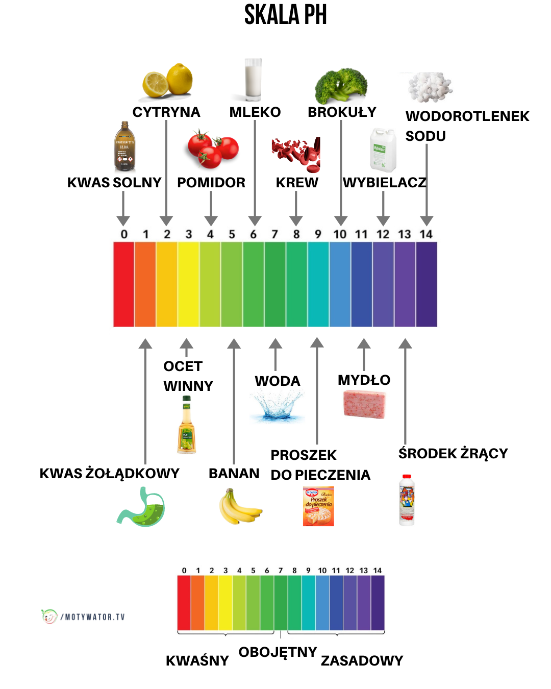 Skala pH dla różnych produktów